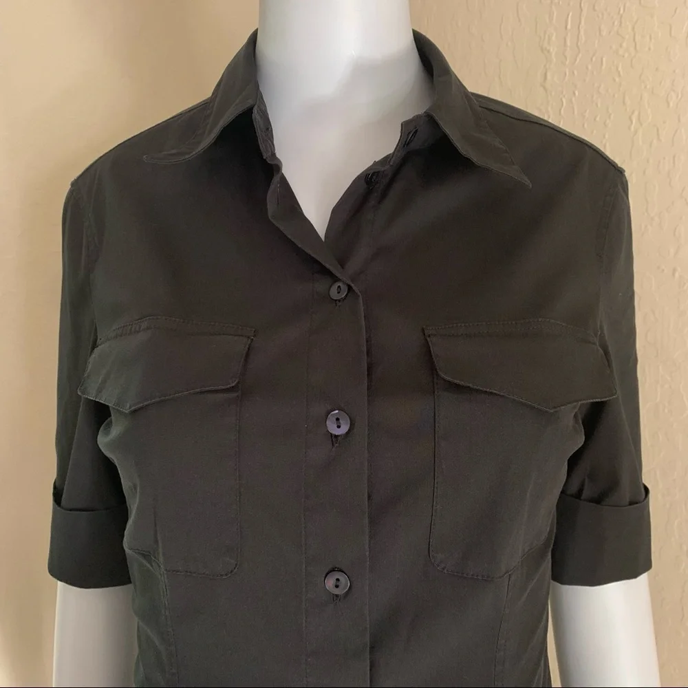 KENZO PARIS Poplin Stretch Button Up Black Blouse - Picture 3 of 15